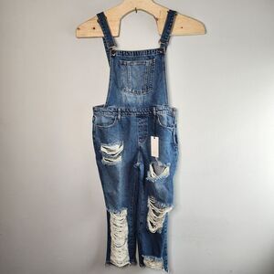 Cello Blue Distressed Denim Overalls